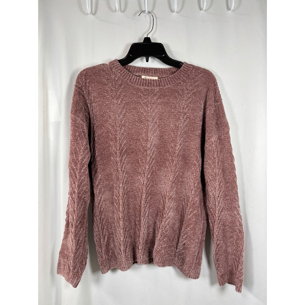 Chic Happens Mauve Chenille Cable Knit Sweater Womens Large Dusty Rose Pullover